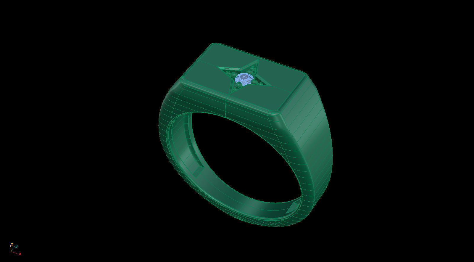 Life Signet Ring Octagonal Shape with Diamond 3D print model_8