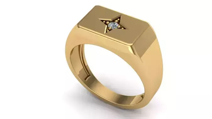 Life Signet Ring Octagonal Shape with Diamond