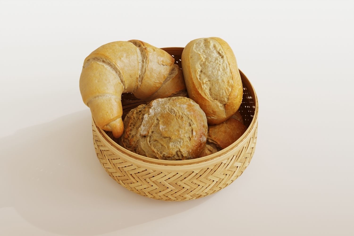 Wicker bread basket 3D model_1