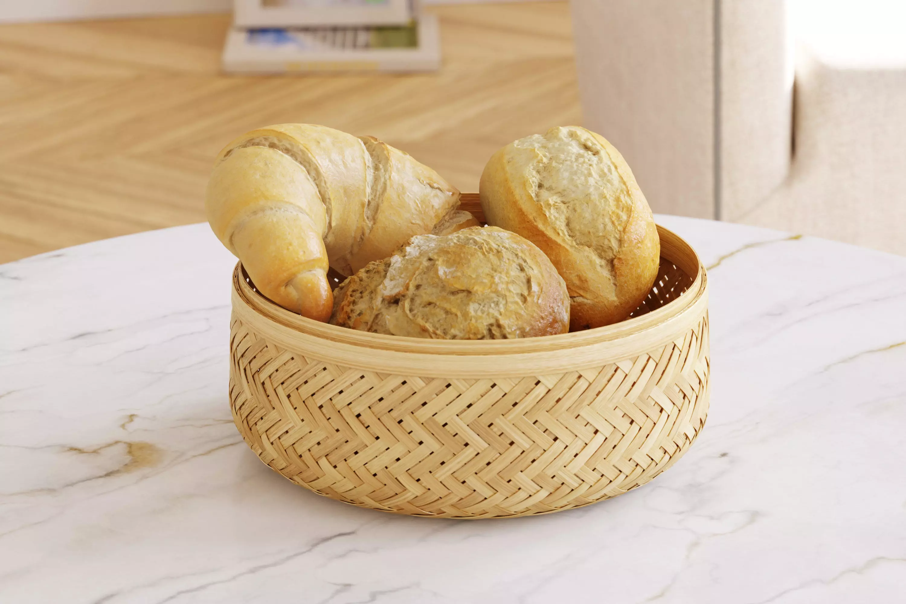 Wicker bread basket 3D model_0