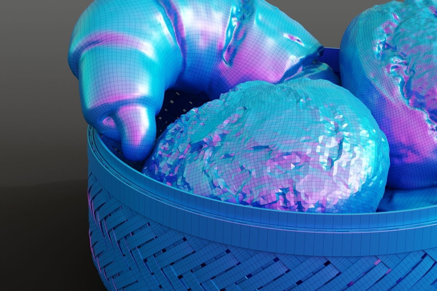 Wicker bread basket 3D model_14