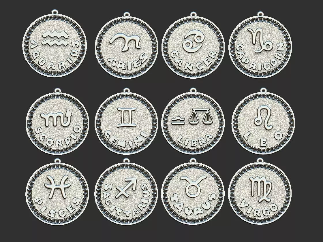 Zodiac Signs Symbols with brilhants 3D 3D print model