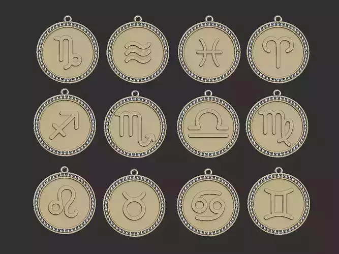 Zodiac Symbol Signs with brilhants 3D print model 3D print model