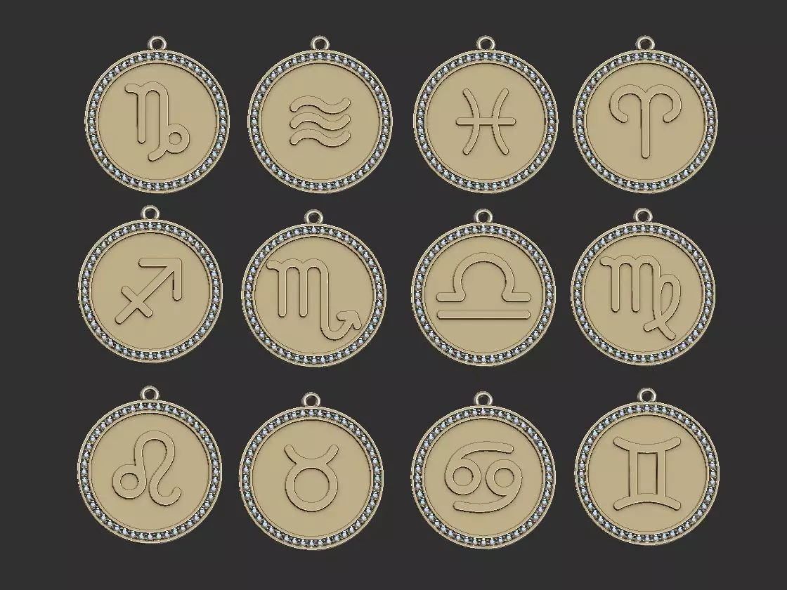 Zodiac Symbol Signs with brilhants 3D print model 3D print model