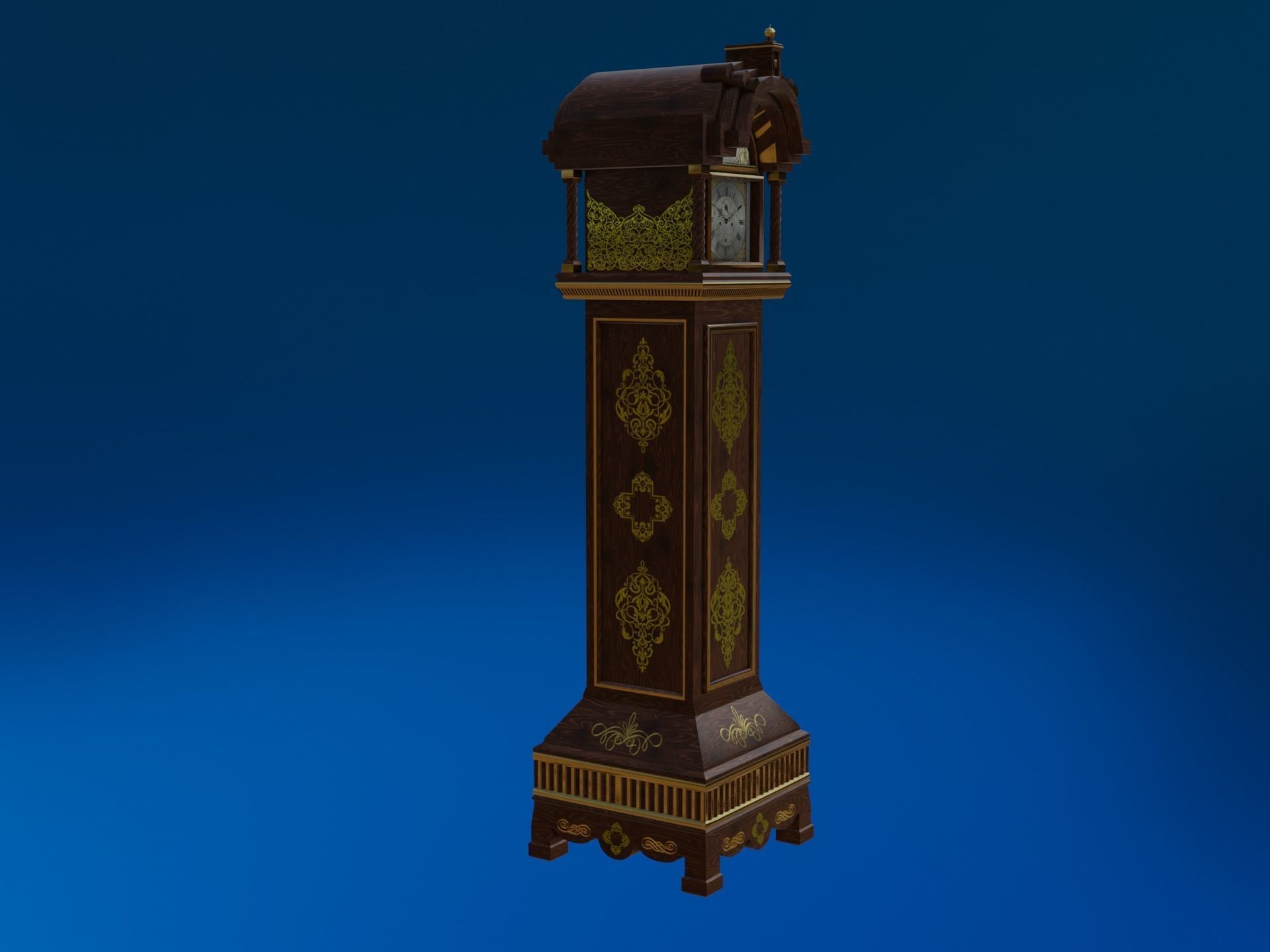 Grandfather Clock Jacobean Low-poly 3D model_5