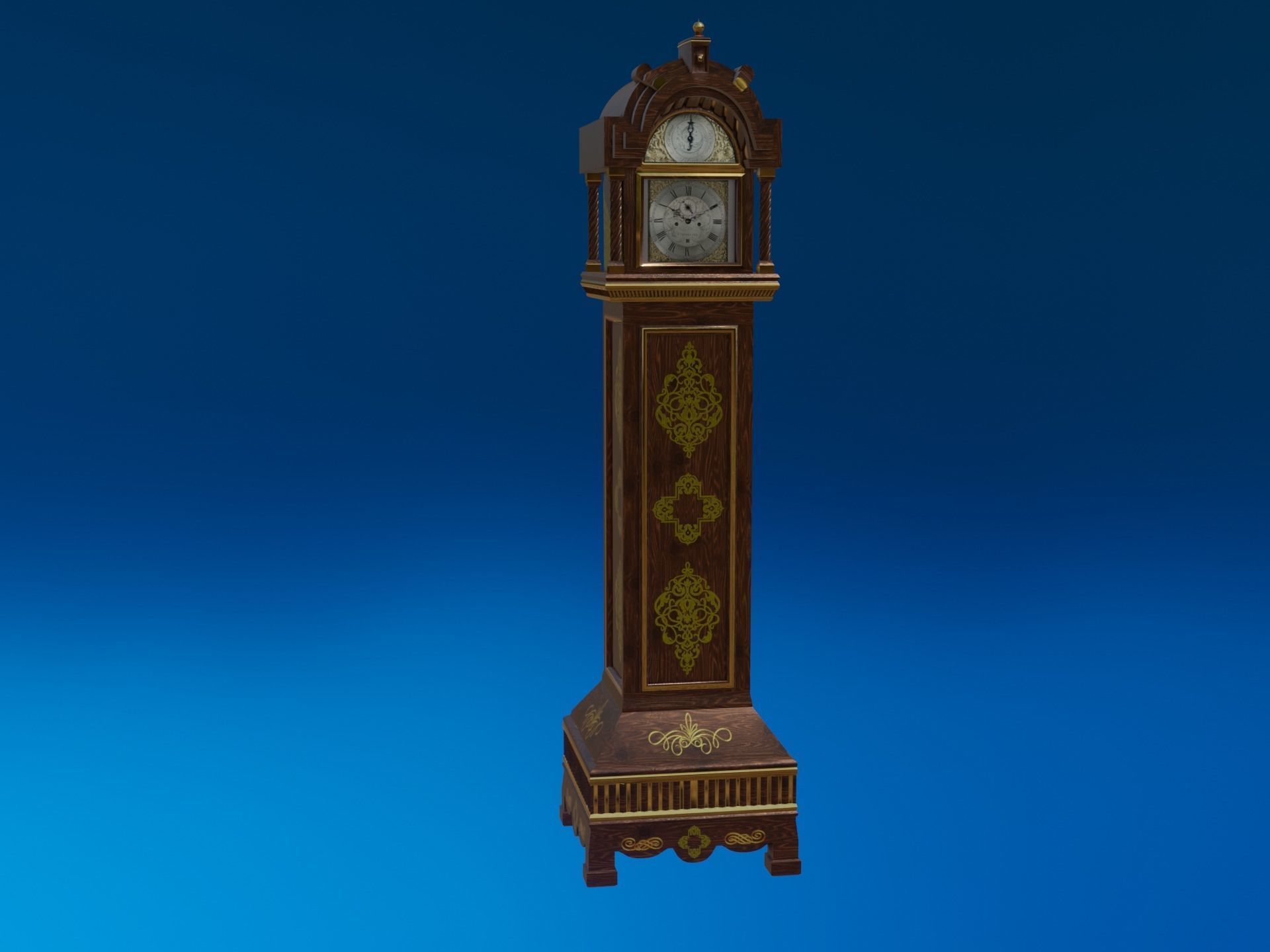 Grandfather Clock Jacobean Low-poly 3D model_3