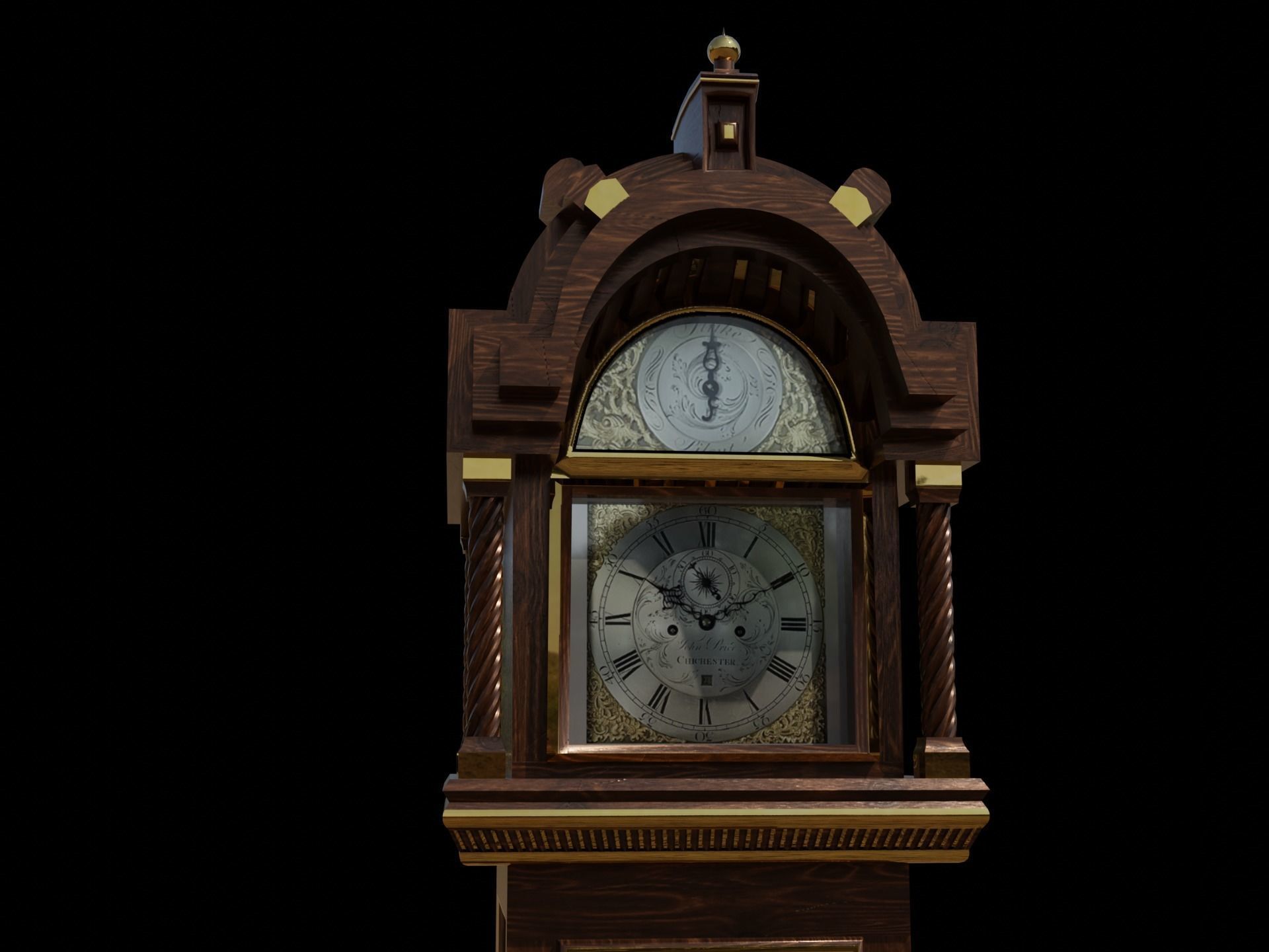 Grandfather Clock Jacobean Low-poly 3D model_9