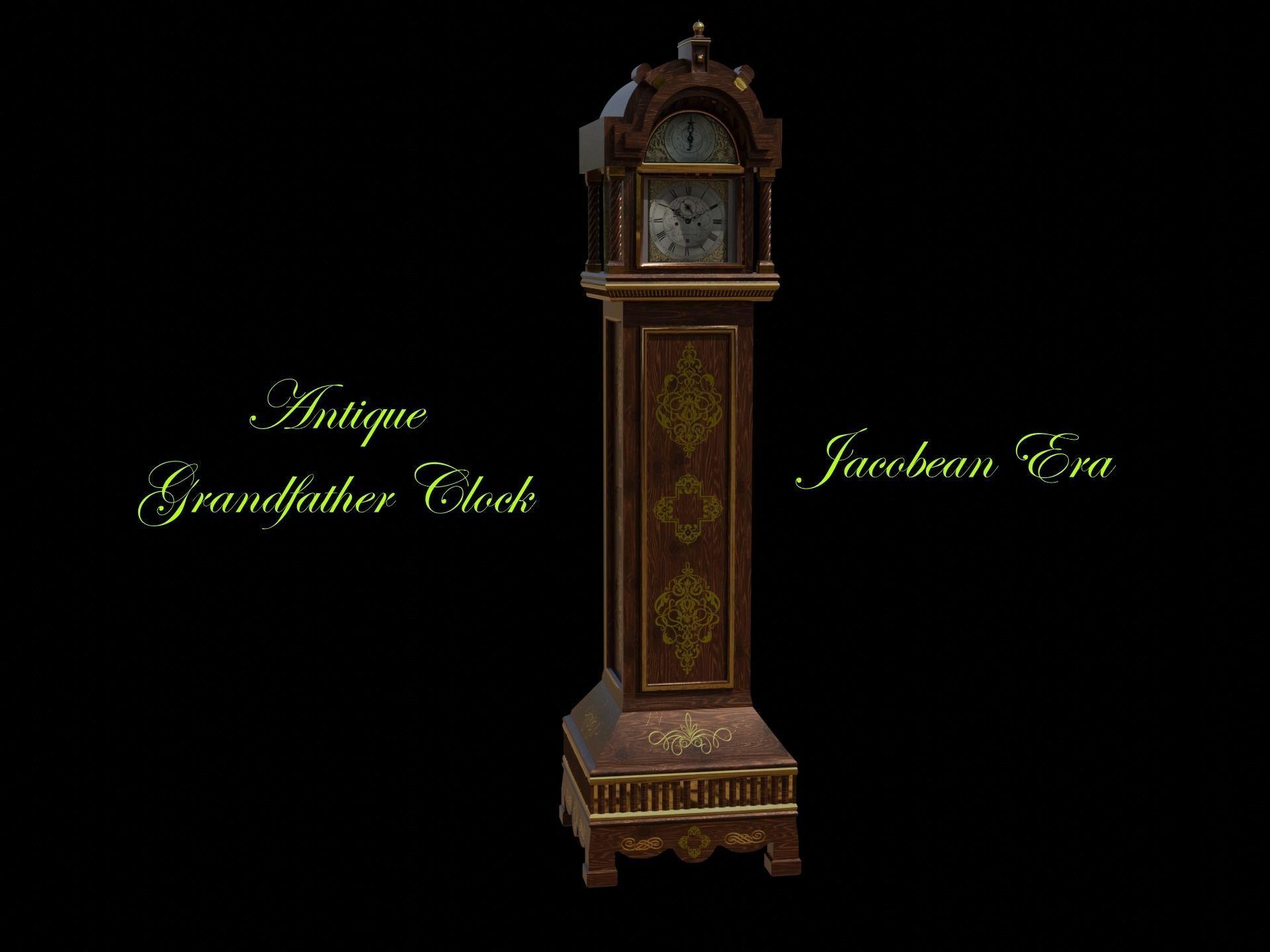 Grandfather Clock Jacobean Low-poly 3D model_2