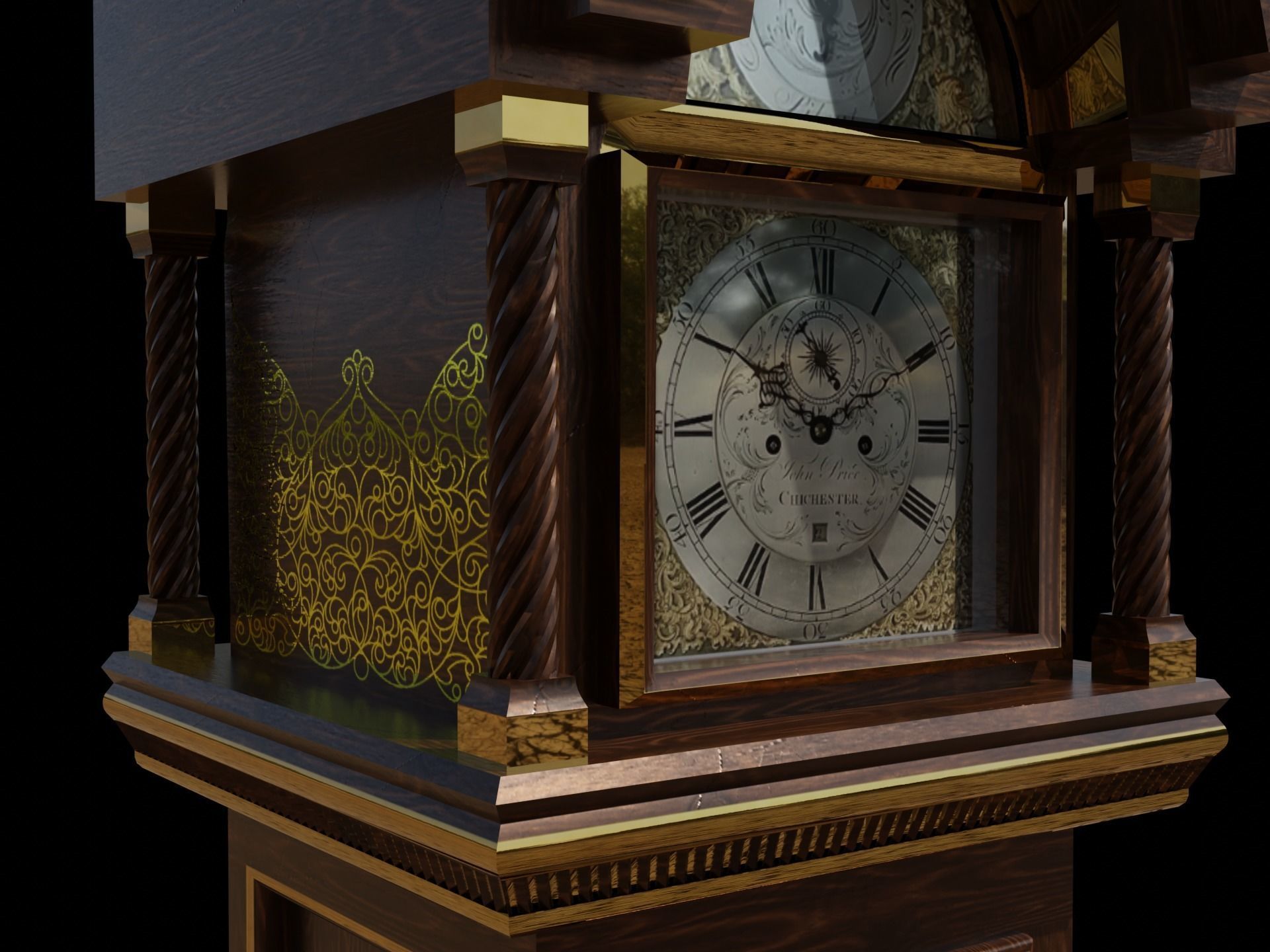 Grandfather Clock Jacobean Low-poly 3D model_11