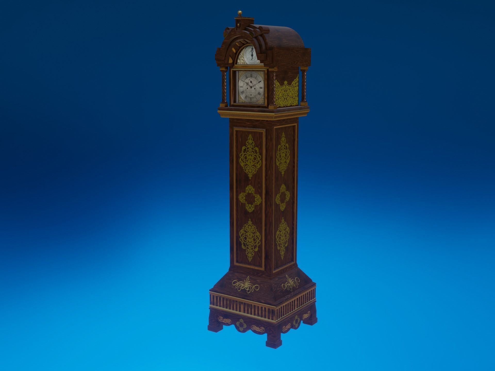 Grandfather Clock Jacobean Low-poly 3D model_7