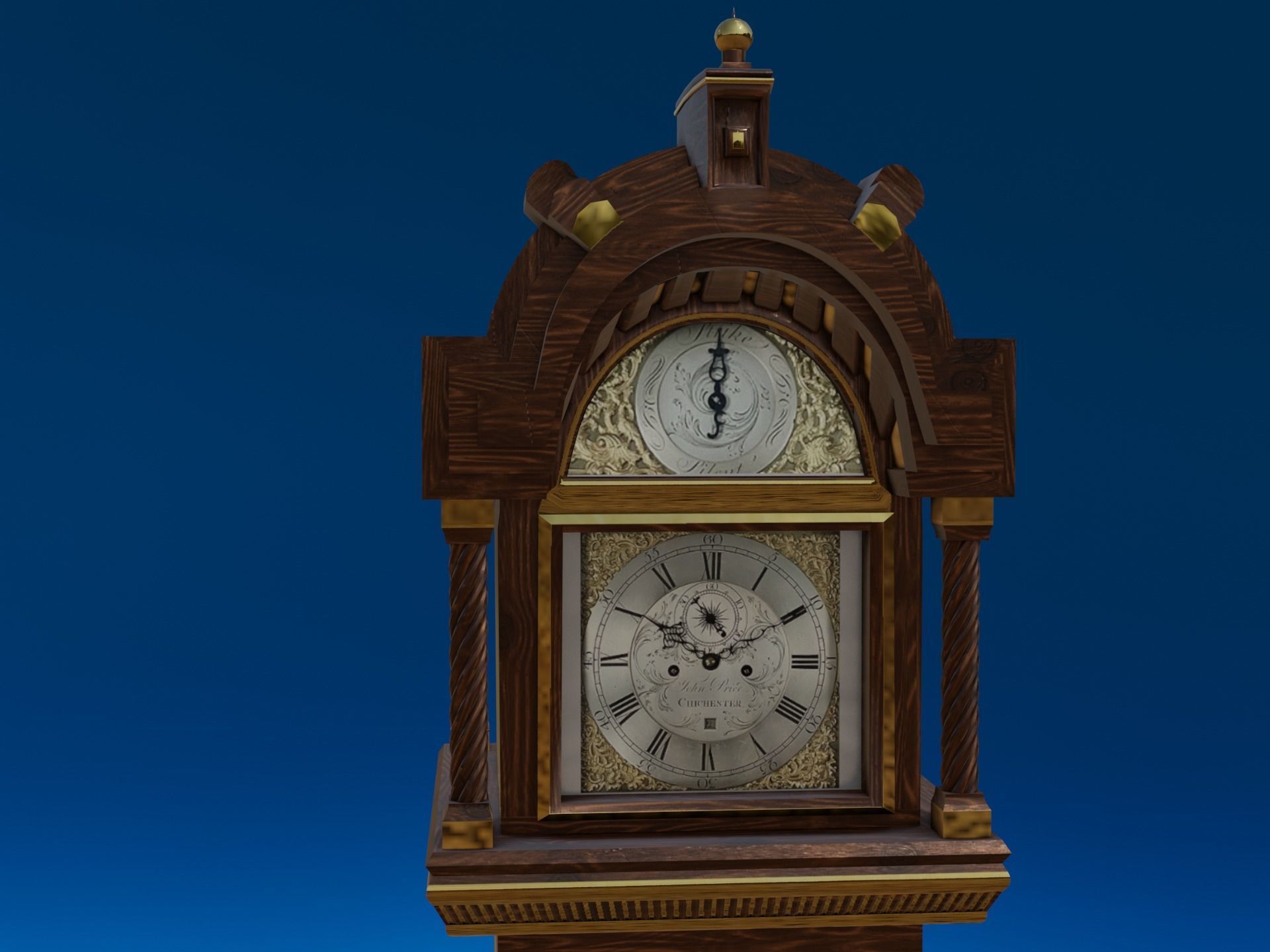 Grandfather Clock Jacobean Low-poly 3D model_8