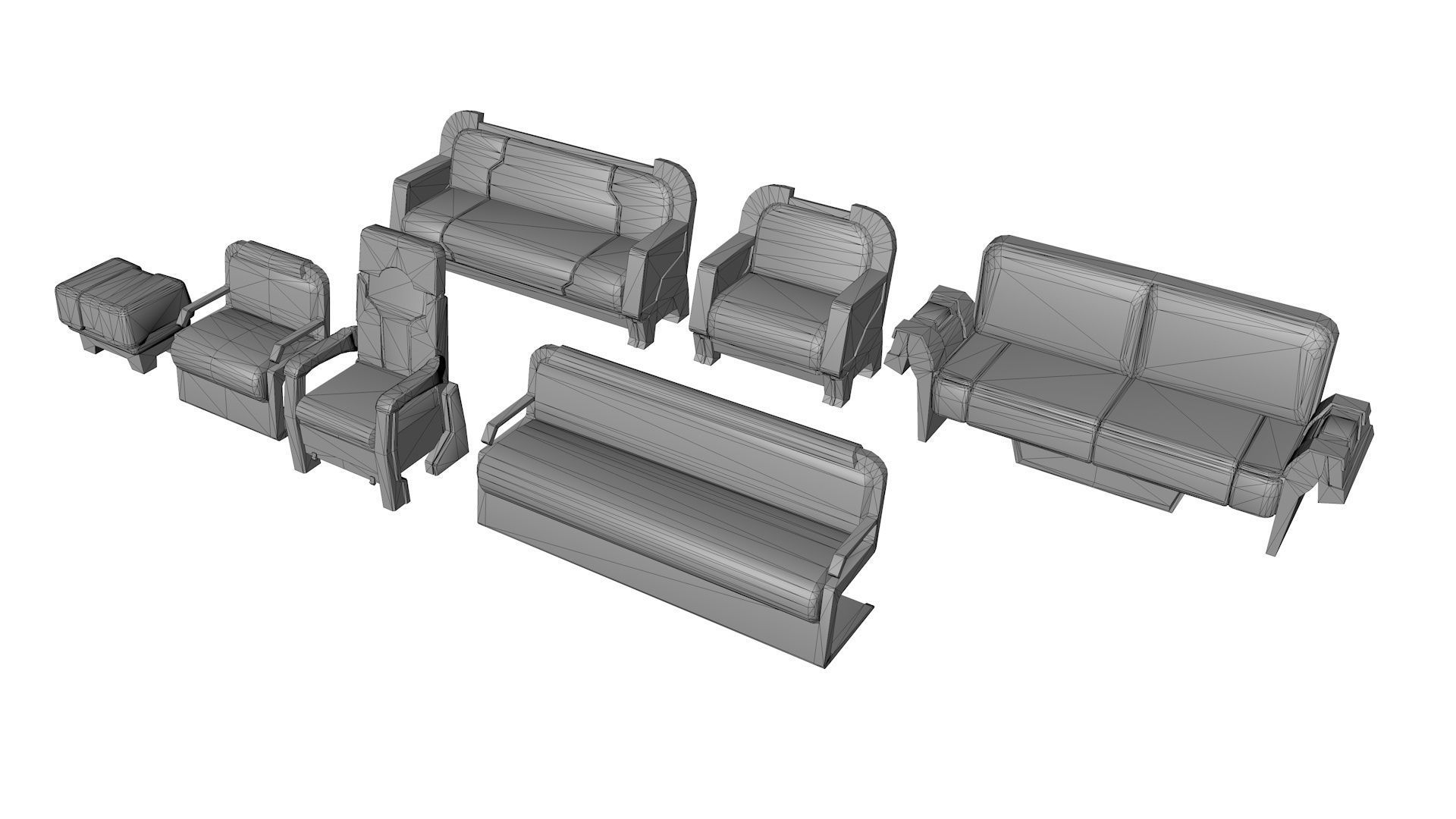 Futuristic Sofa Set 7 Low-poly 3D model_7