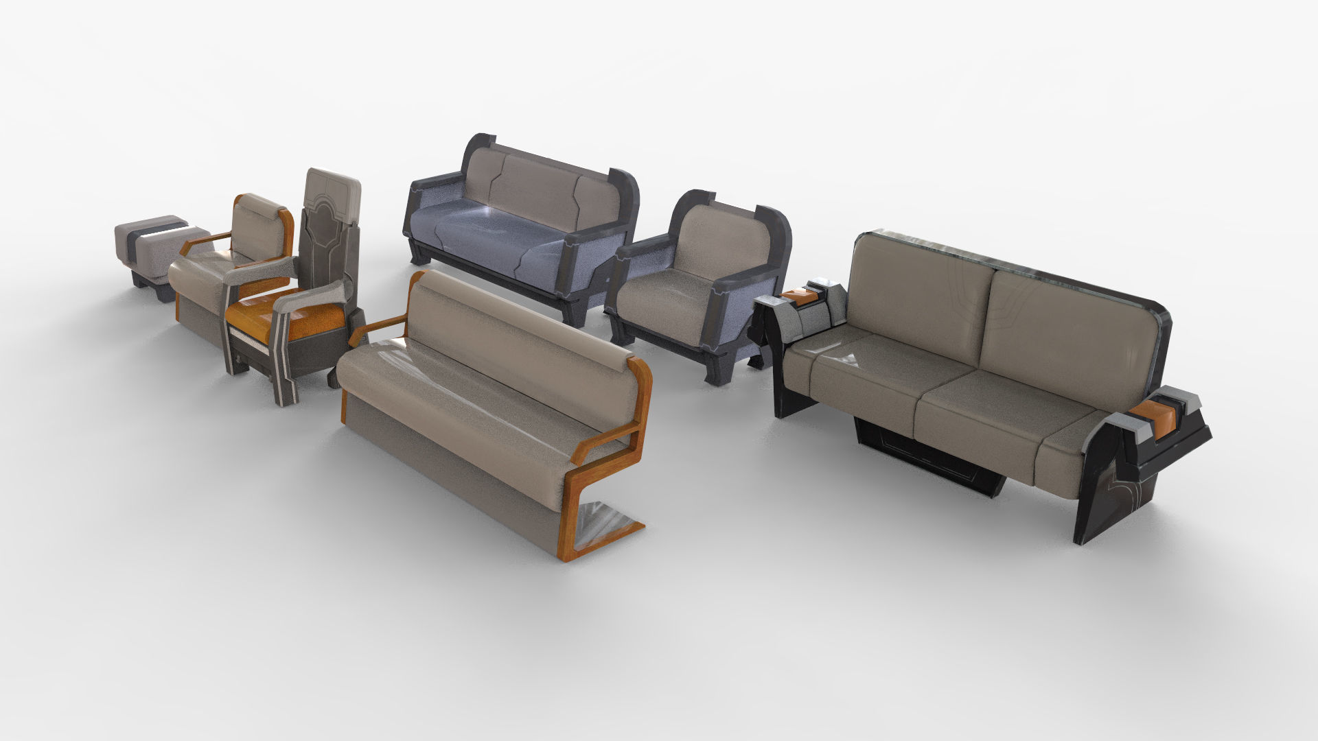 Futuristic Sofa Set 7 Low-poly 3D model_1