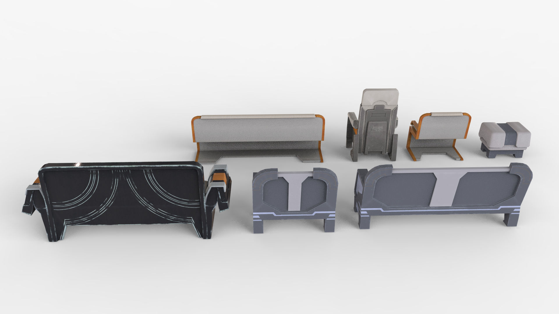 Futuristic Sofa Set 7 Low-poly 3D model_3