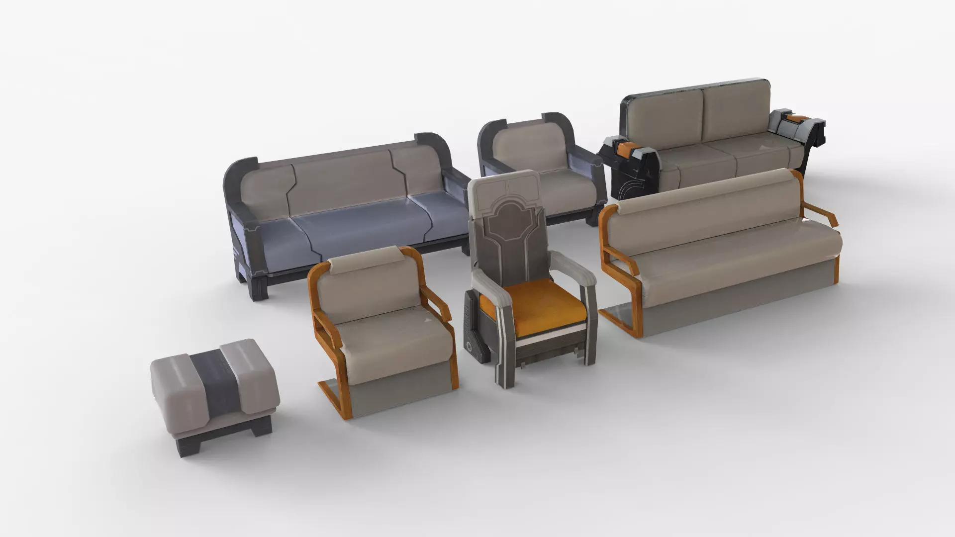 Futuristic Sofa Set 7 Low-poly 3D model_0