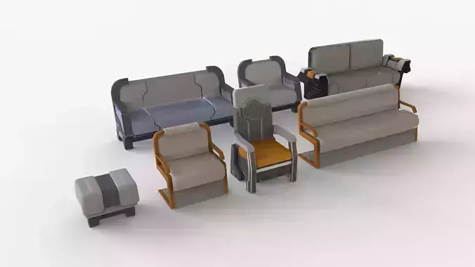 Futuristic Sofa Set 7 Low-poly 3D model
