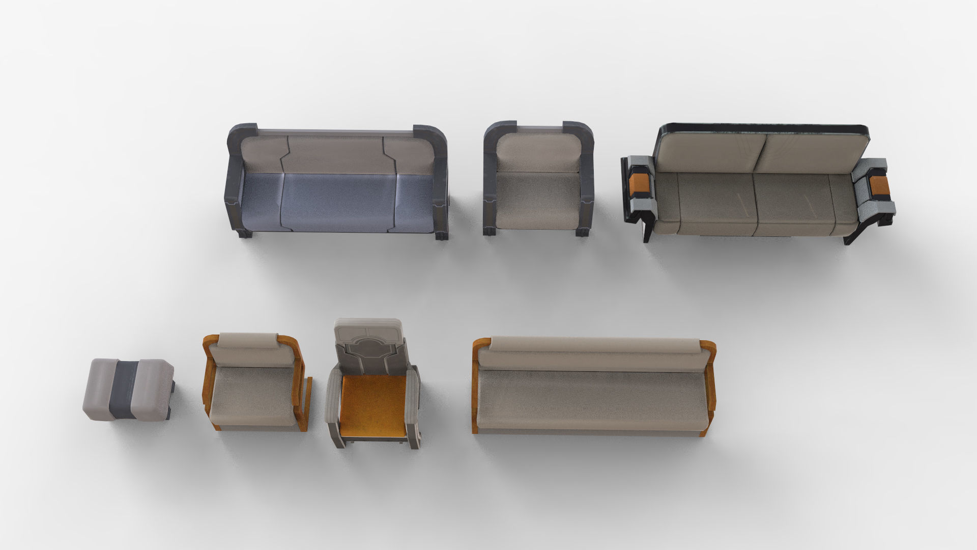 Futuristic Sofa Set 7 Low-poly 3D model_12