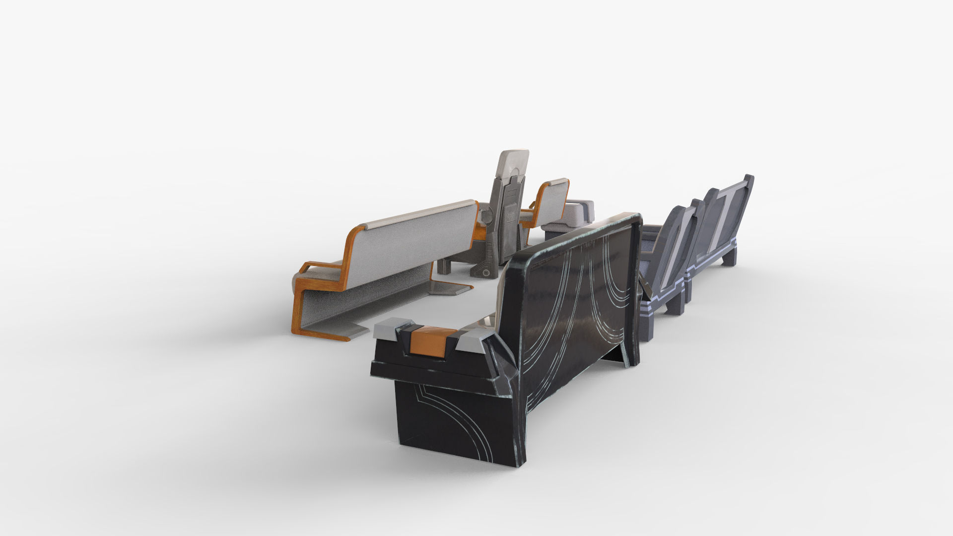 Futuristic Sofa Set 7 Low-poly 3D model_2