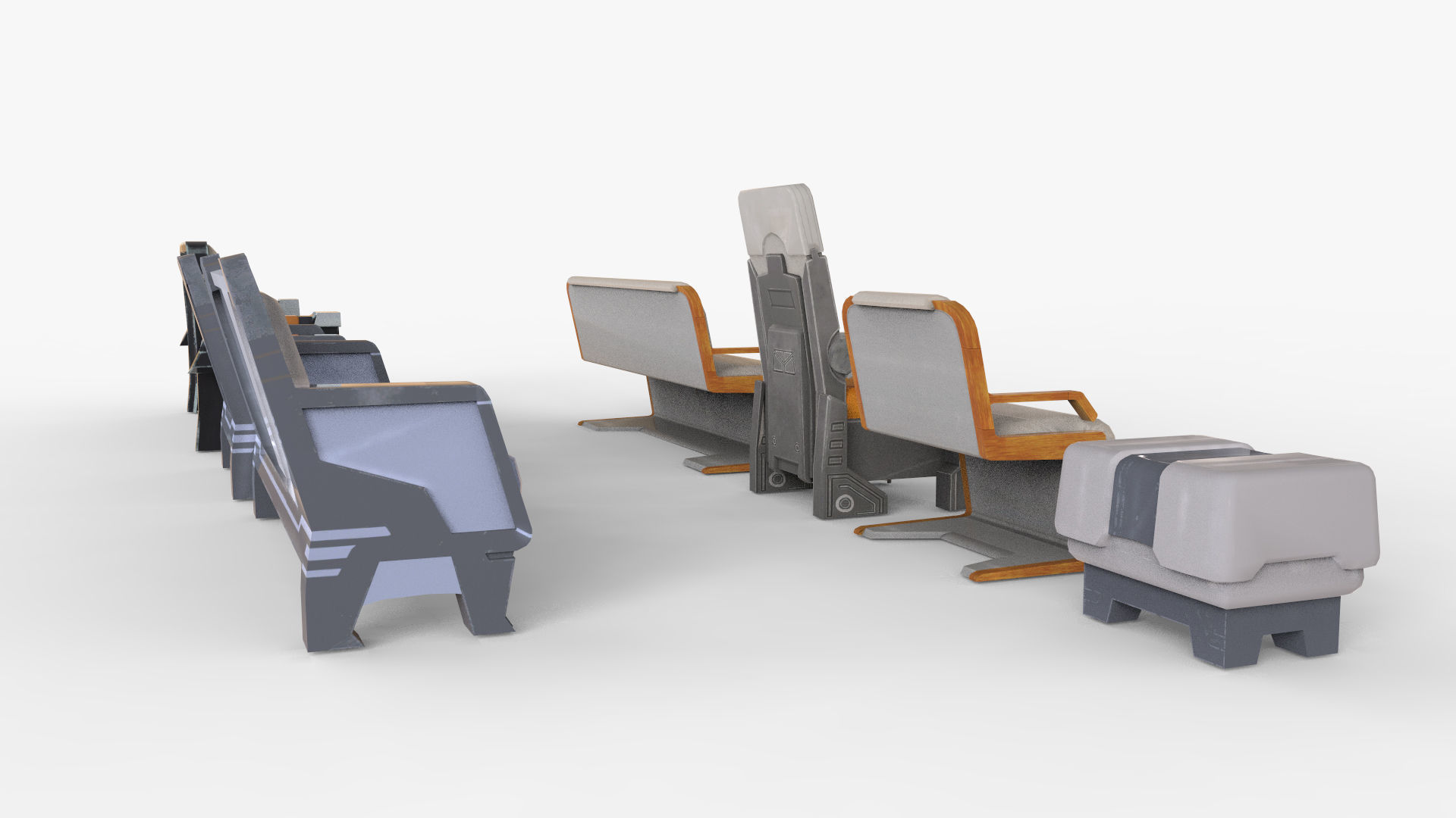 Futuristic Sofa Set 7 Low-poly 3D model_5