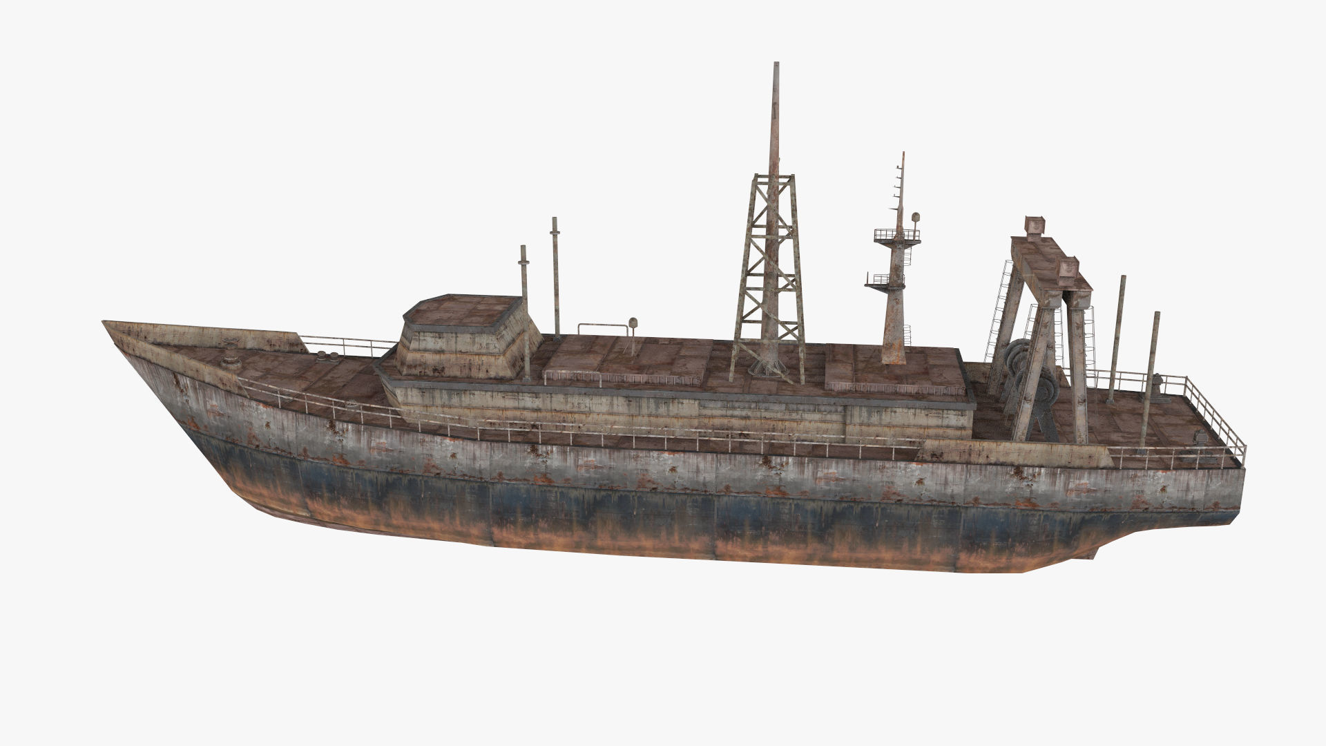 Abandoned Rusted Ship Low-poly 3D model_12