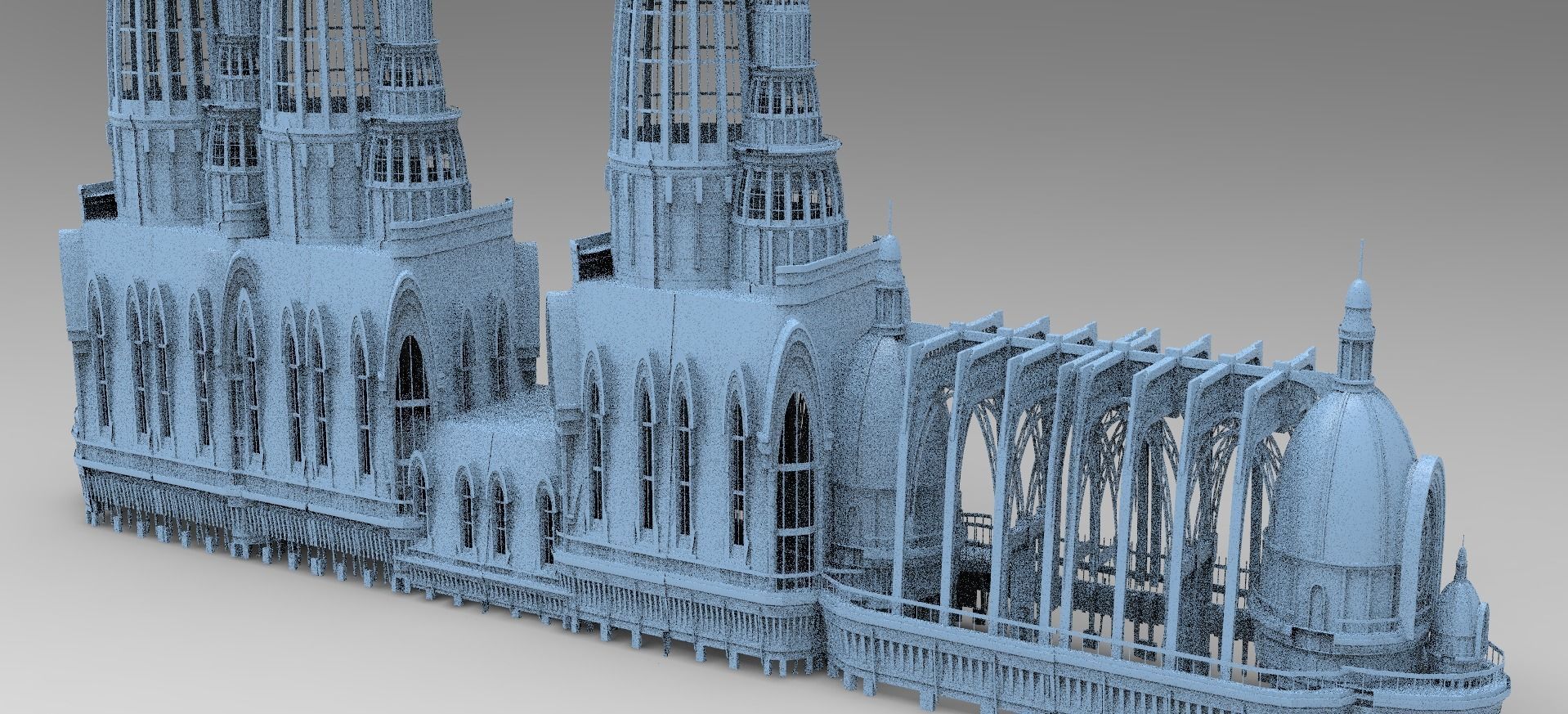 Steam punk Stone Dragon lineage cathedral walkway Kit bash 3D model_1