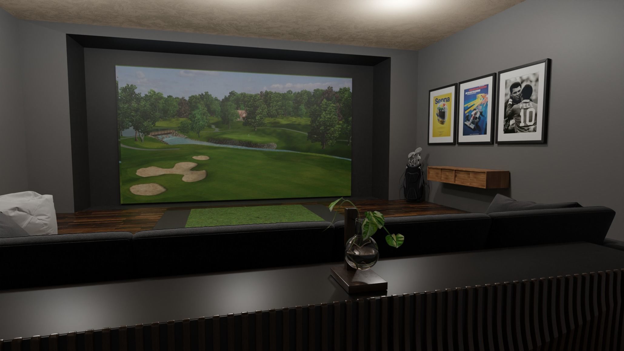 Golf Simulator Theater Room 3D model_3