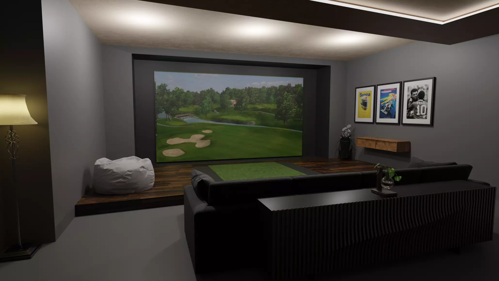 Golf Simulator Theater Room 3D model_0
