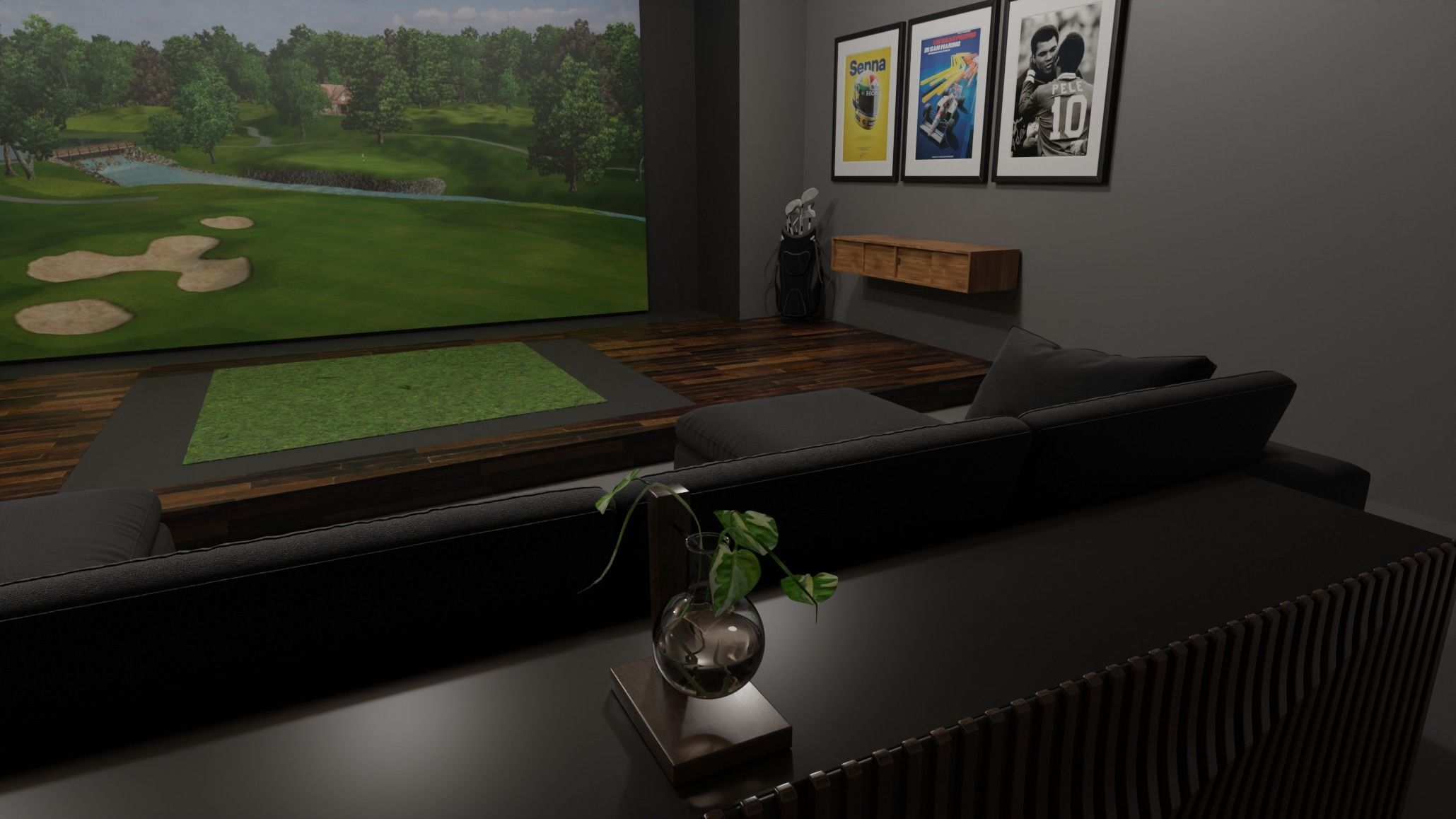 Golf Simulator Theater Room 3D model_1