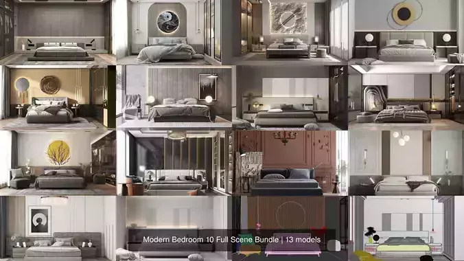 Modern Bedroom 10 Full Scene Bundle 3D Model Collection