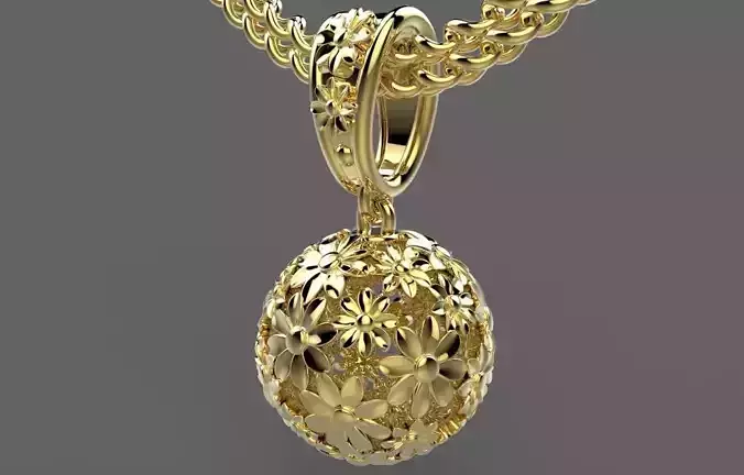 R 163 gold pendant with flowers 3D print model