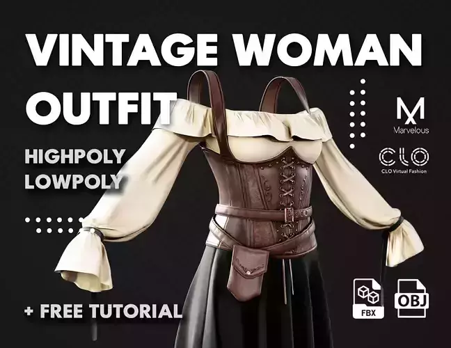 Low Poly Vintage Women Dress