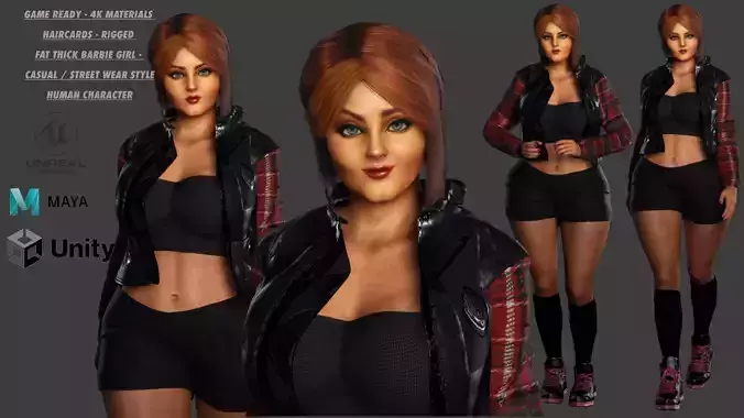 AAA 3D CURVY BARBIE GIRL STREET WEAR-REALISTIC RIG GAMECHARACTER