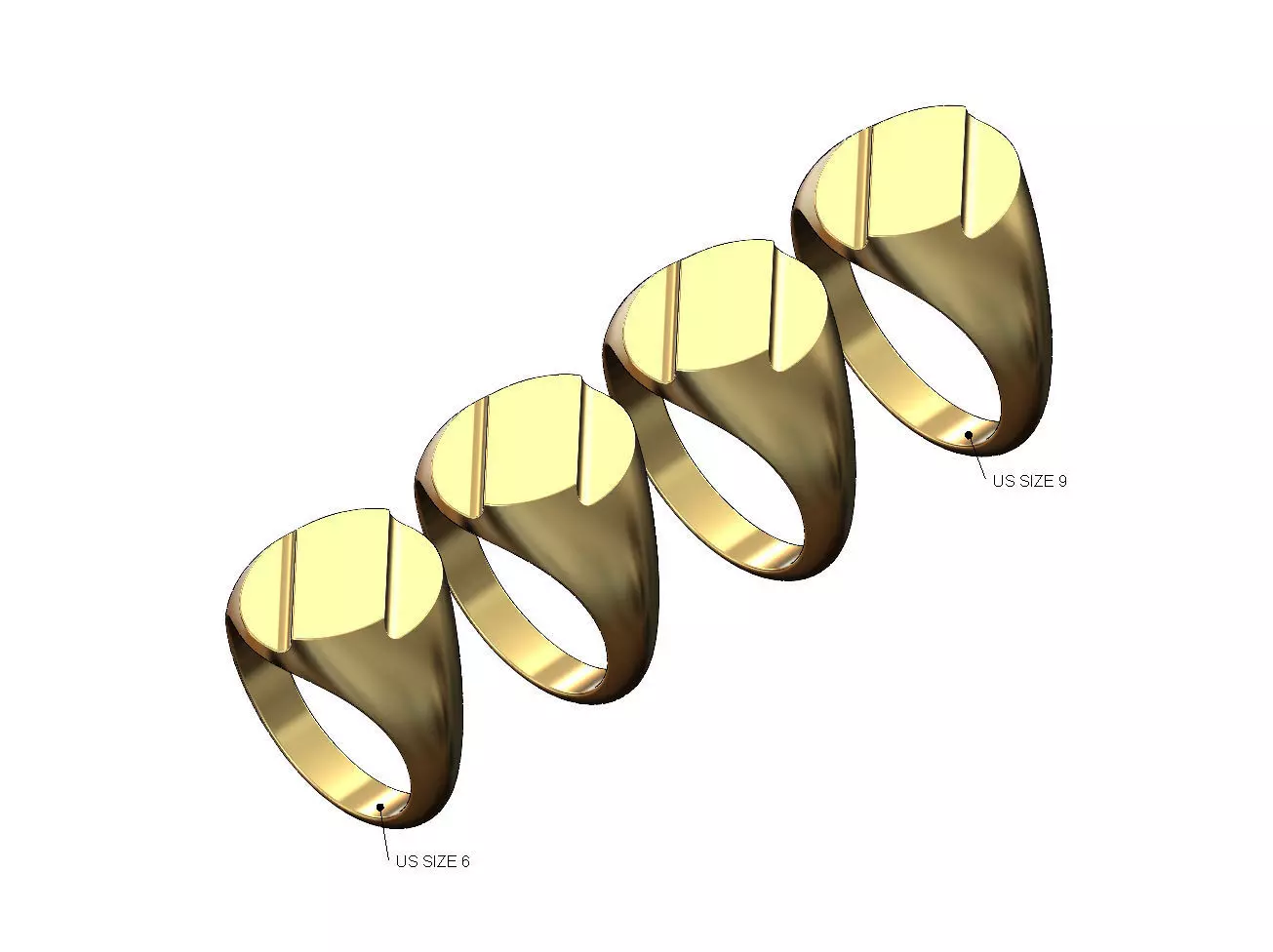 Stepped strip oval signet ring US sizes 6to9 3D print model