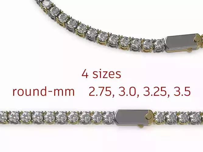 Diamond Tennis Necklace 4 sizes 3D print model