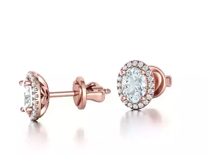 Delicate Oval Diamond Studs with 7x5 Oval stone printable model 3D print model