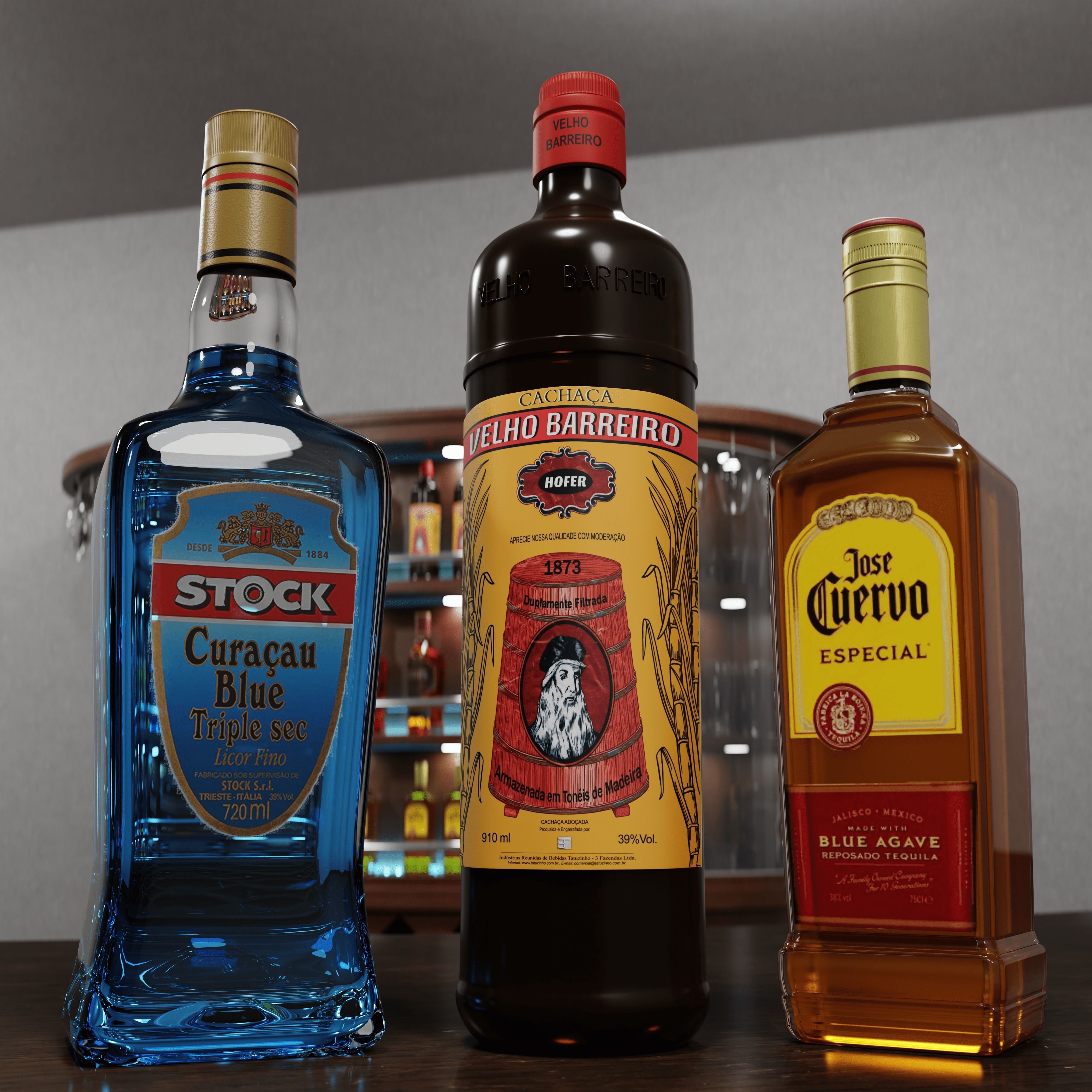 Bottles of drinking bar Low-poly 3D model_1