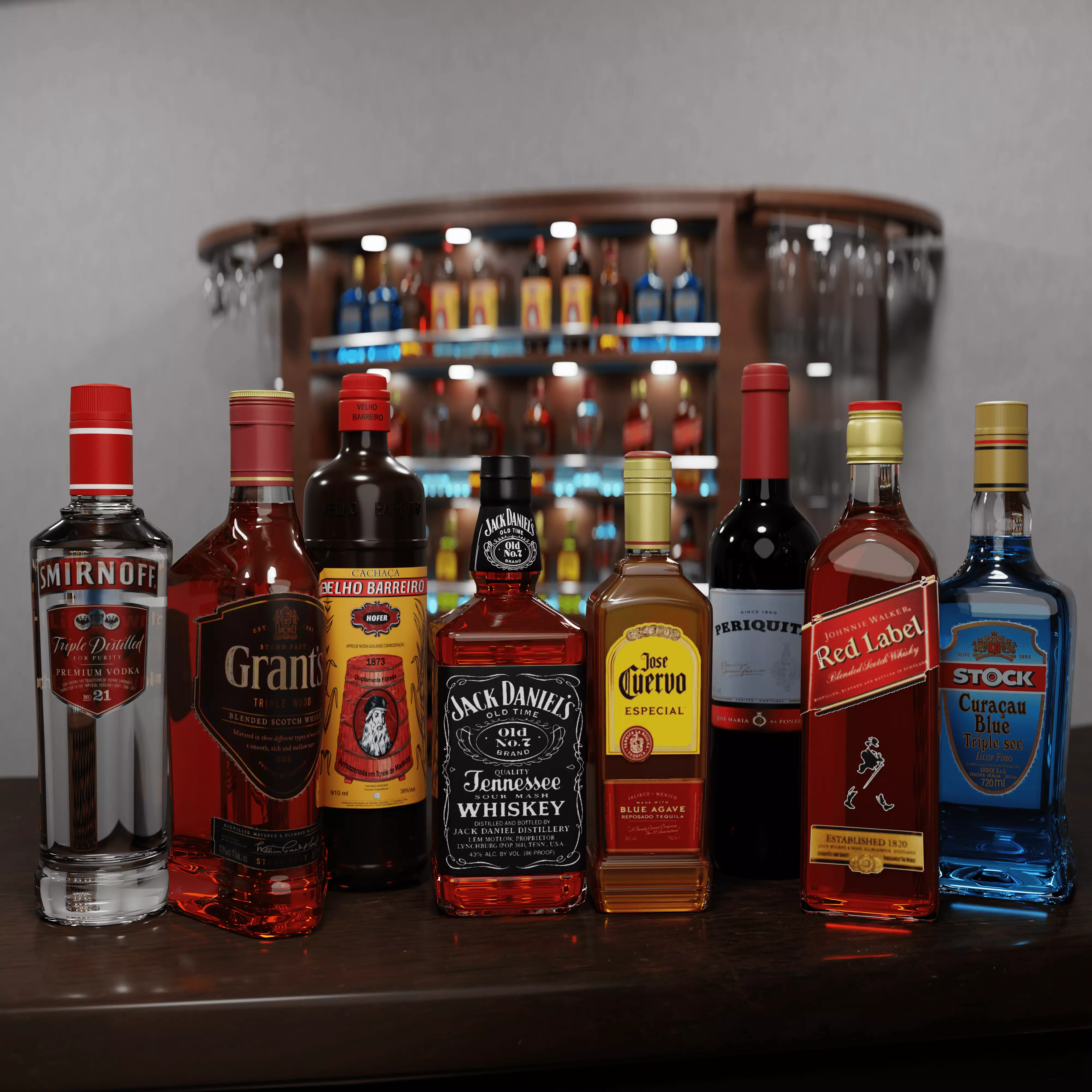 Bottles of drinking bar Low-poly 3D model_0