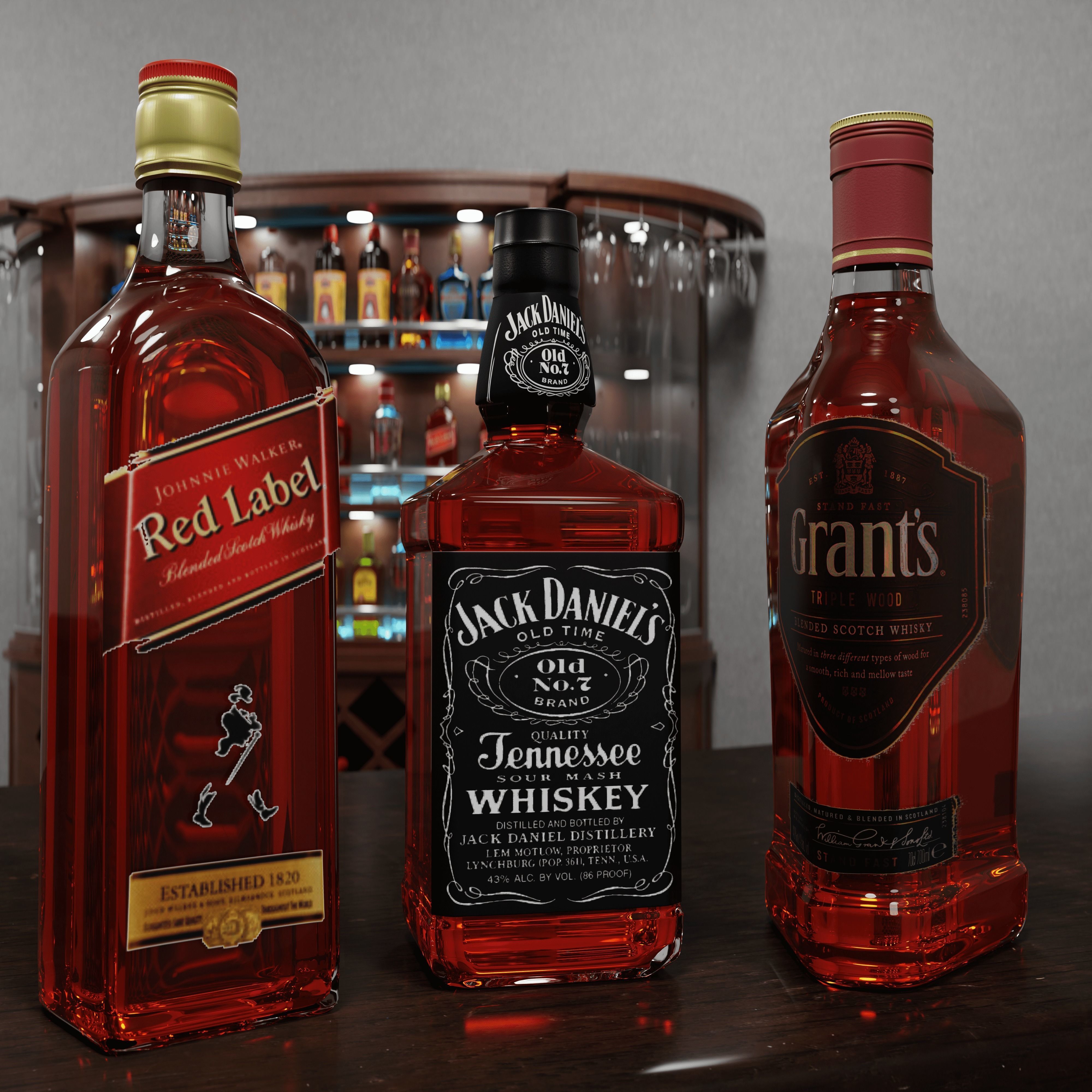 Bottles of drinking bar Low-poly 3D model_3