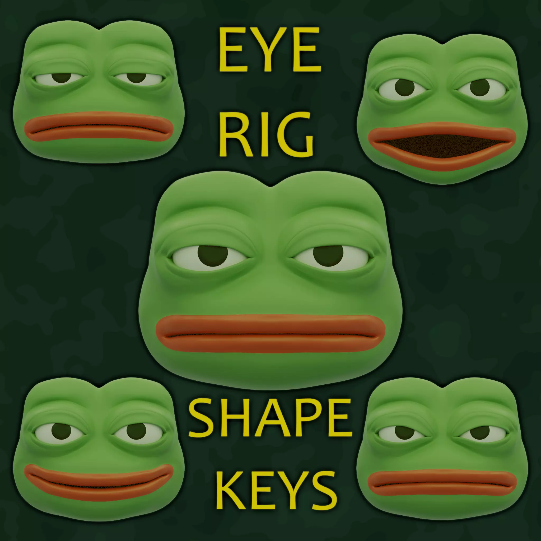 Pepe the Frog Eye Rig and 5 Shape Keys Expressions Bundle Low-poly 3D model_0