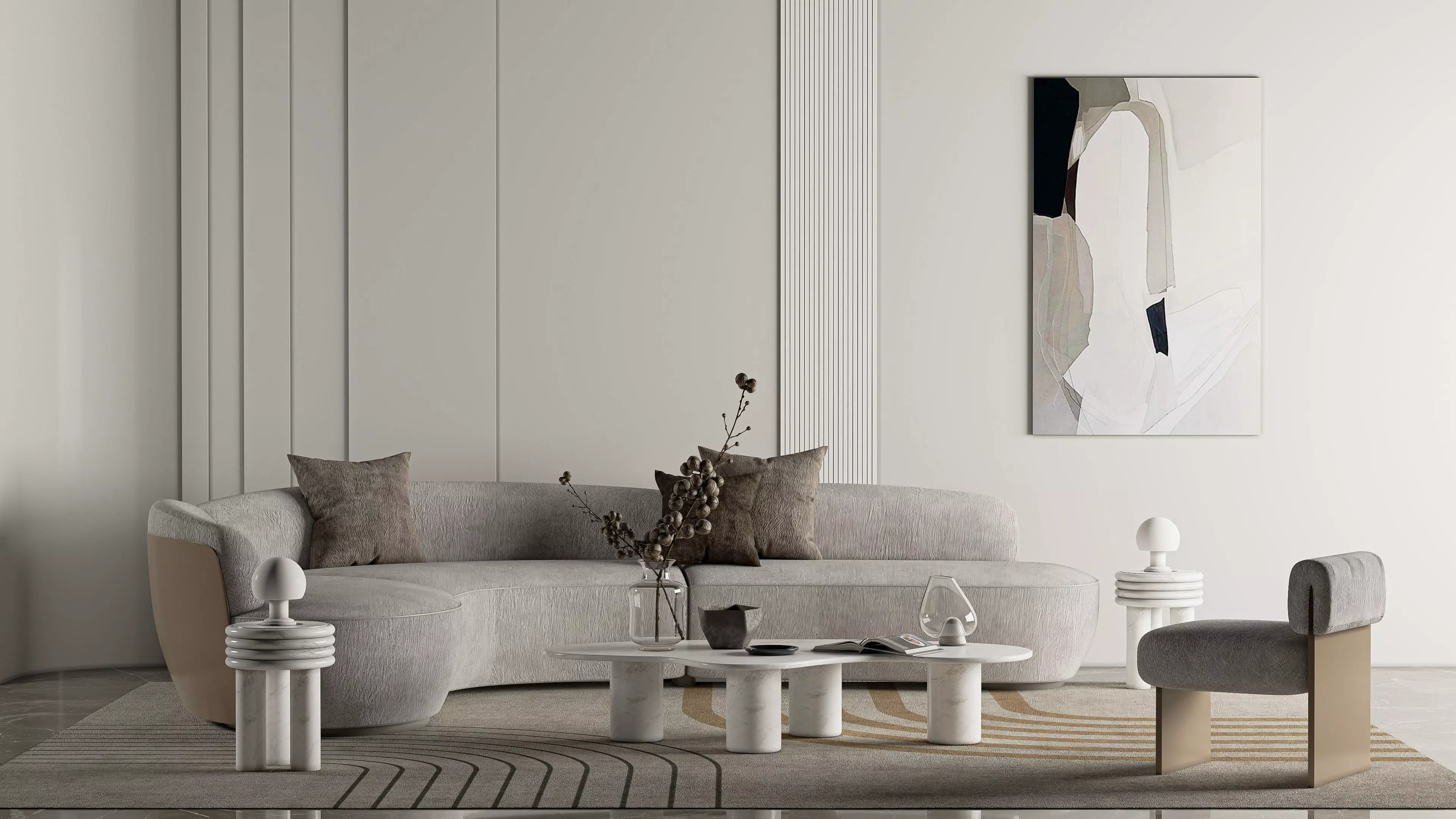 Curved fabric sofa 3D model