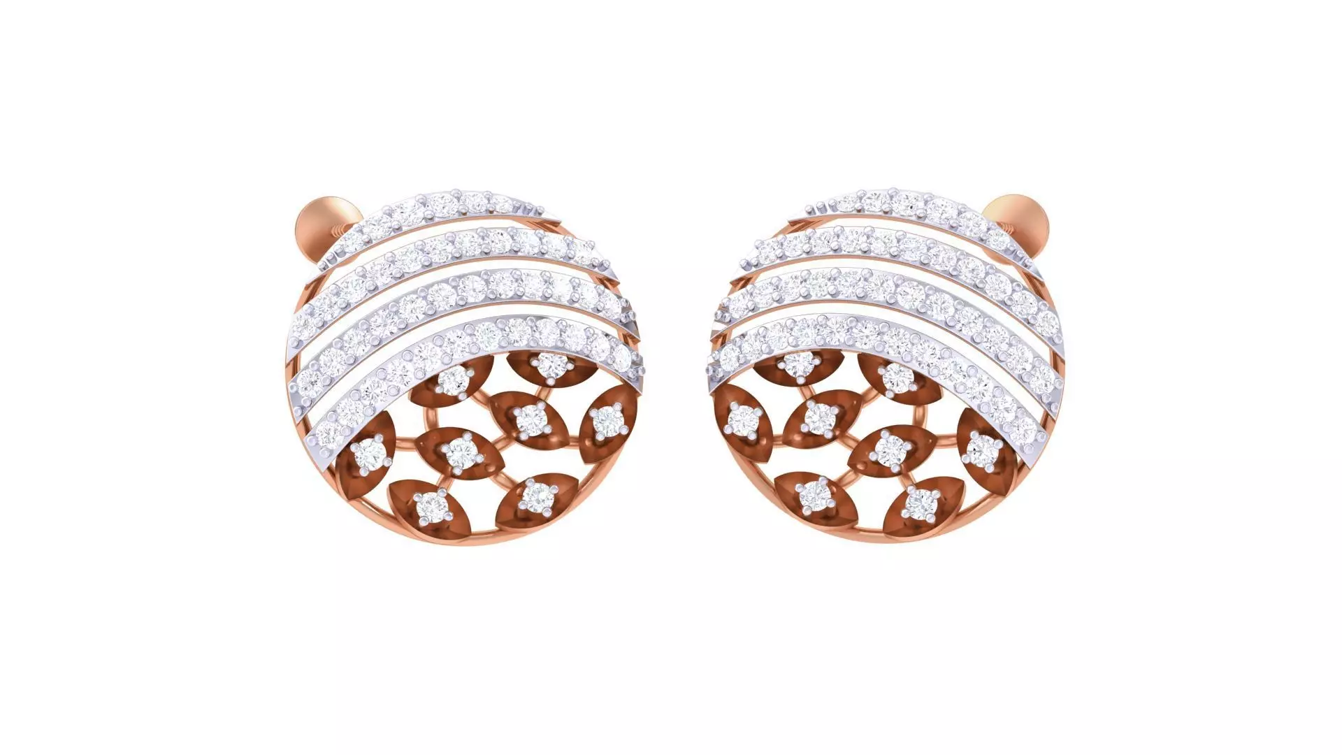 Diamond Mesh Leaves Women studs Earrings 3dm stl 3mf obj glb 3D print model