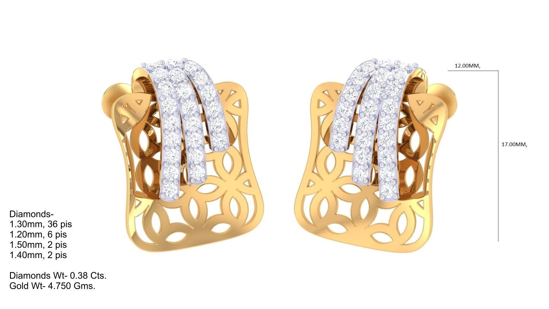 Women studs Earrings 3dm stl 3mf obj glb gltf mtl render detail 3D print model_4