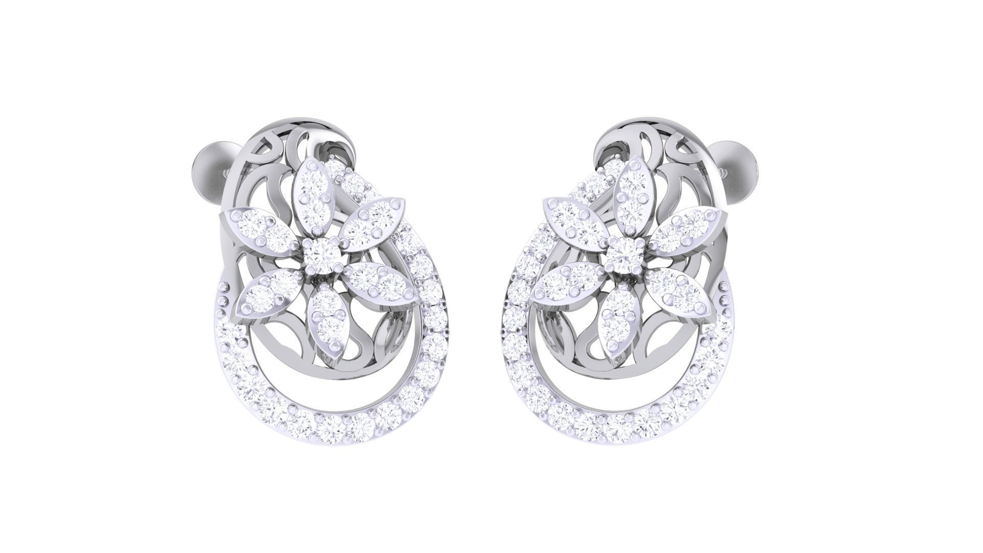  Women studs Earrings 3dm stl 3mf obj glb gltf mtl render detail 3D print model_2