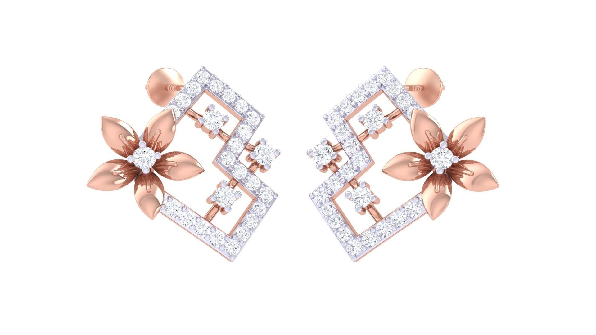 Women studs Earrings 3dm stl 3mf obj glb gltf mtl render detail 3D print model_4