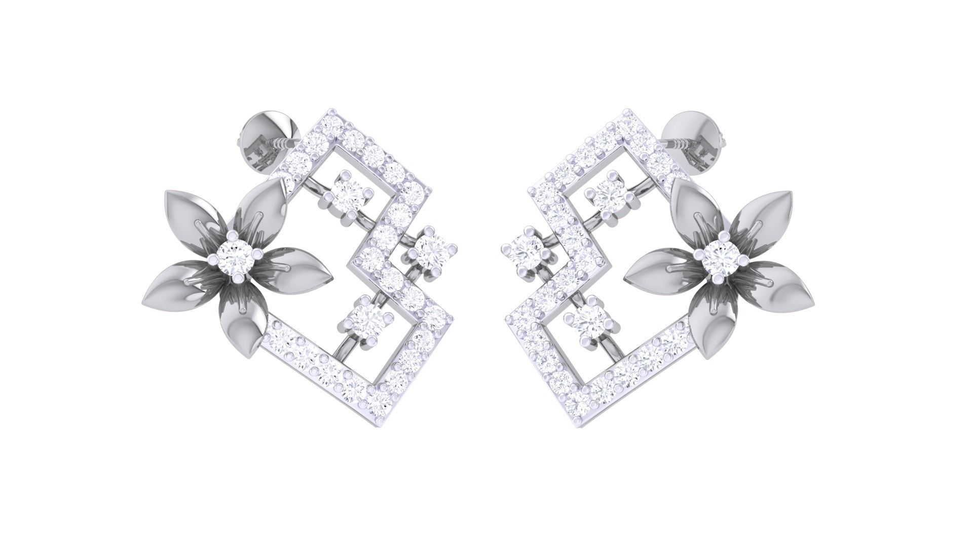 Women studs Earrings 3dm stl 3mf obj glb gltf mtl render detail 3D print model_2