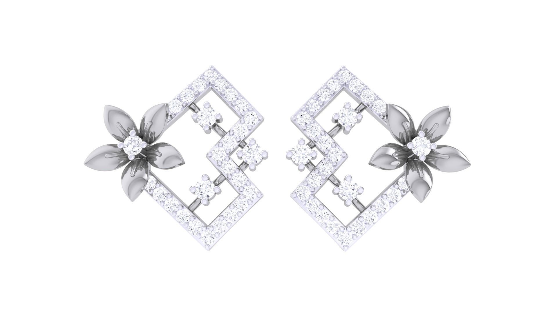 Women studs Earrings 3dm stl 3mf obj glb gltf mtl render detail 3D print model_3