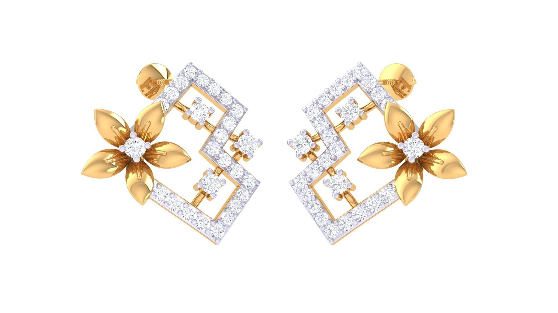 Women studs Earrings 3dm stl 3mf obj glb gltf mtl render detail 3D print model_1