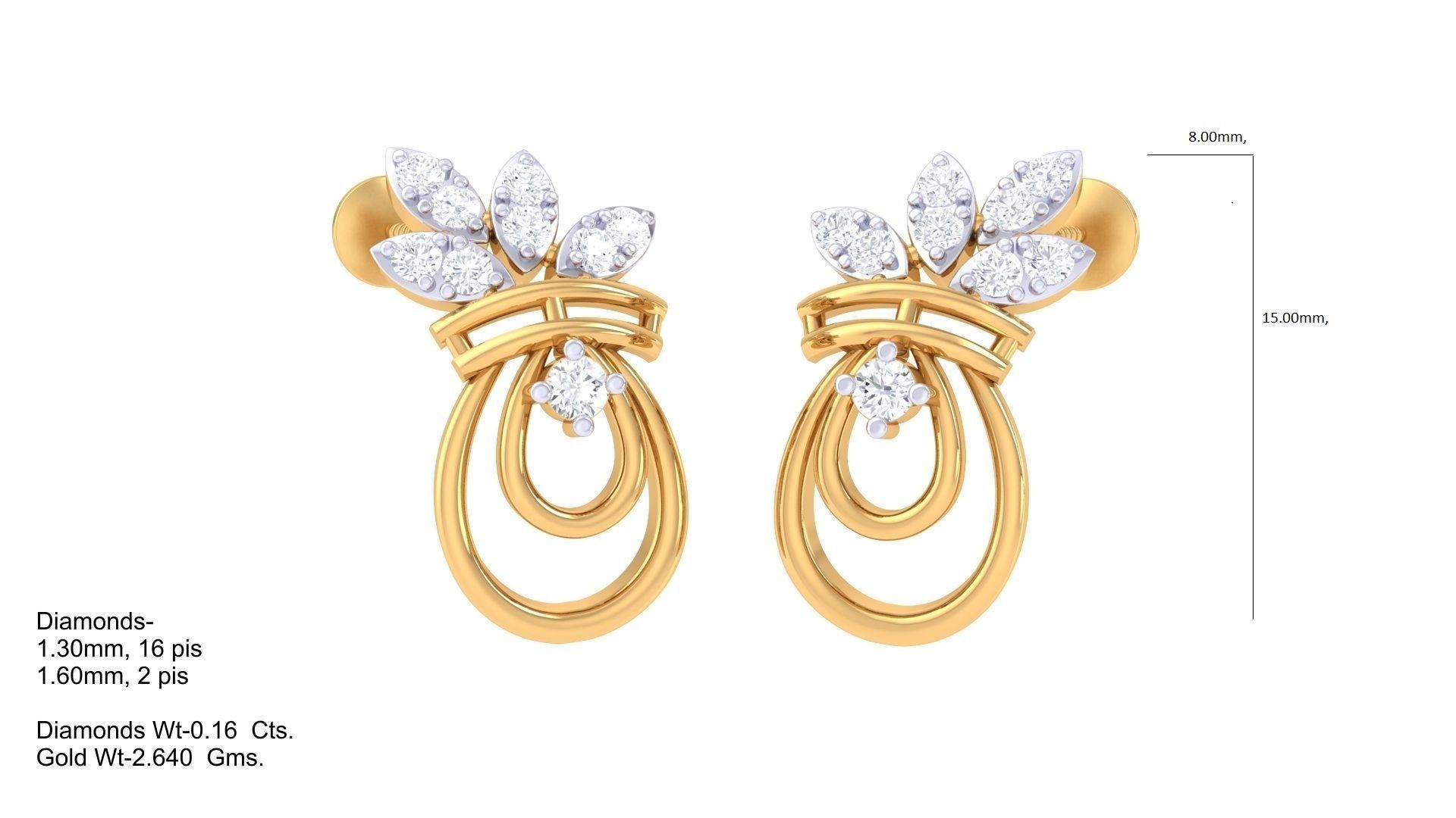 Women studs Earrings 3dm stl 3mf obj glb gltf mtl render detail 3D print model_4