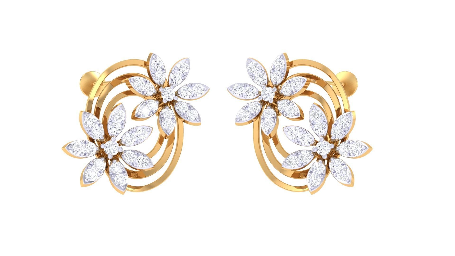  Women studs Earrings 3dm stl 3mf obj glb gltf mtl render detail 3D print model_2