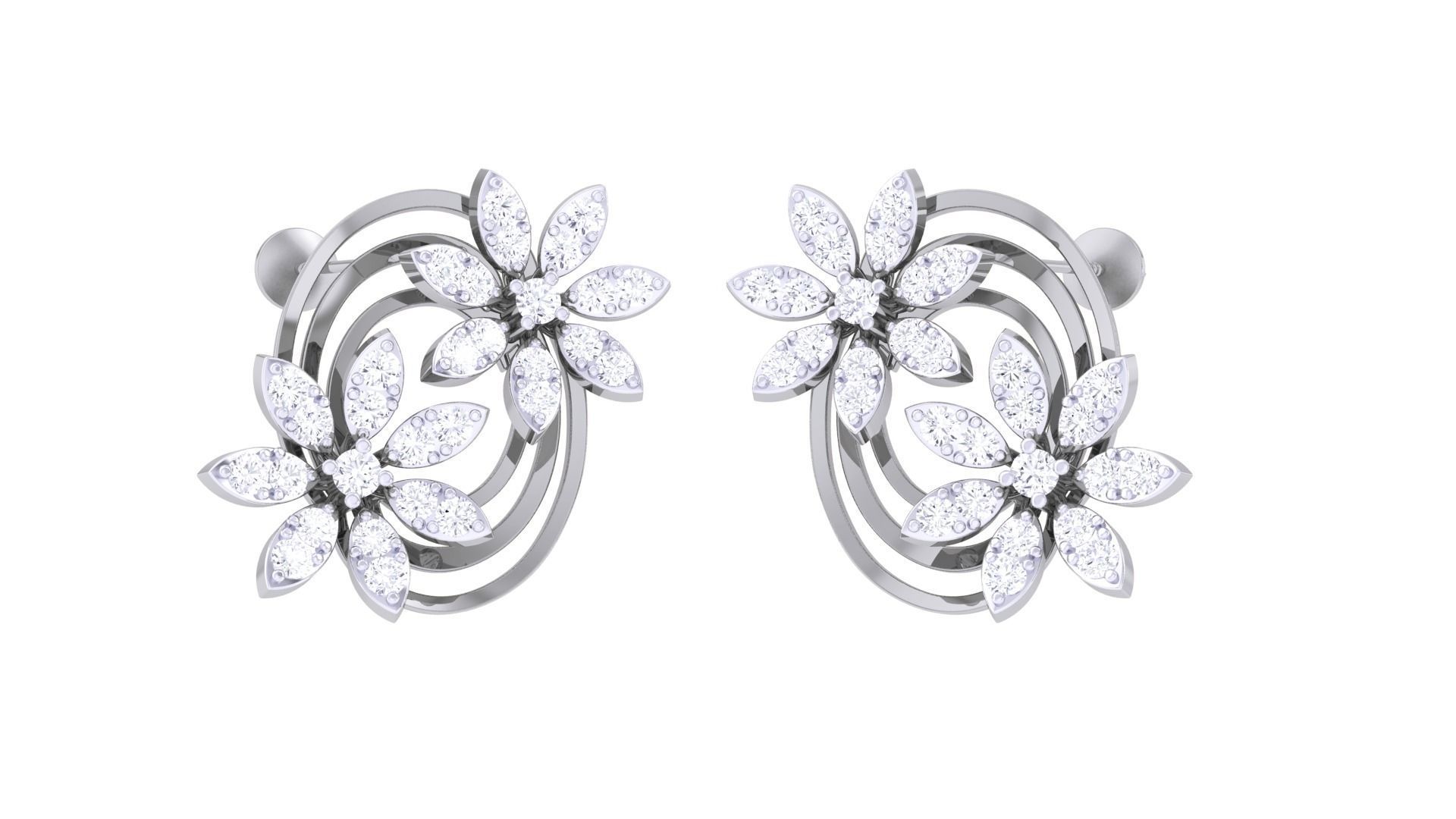  Women studs Earrings 3dm stl 3mf obj glb gltf mtl render detail 3D print model_1